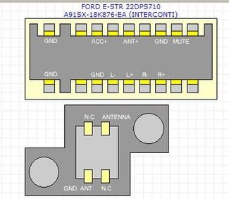Распиновка разьёмов автомагнитолы Ford E-STR 22DPS710 A915X