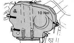 Места крепления верхней защитной крышки зубчатого приводного ремня на двигателях выпуска с мая 1998 г.