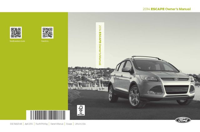 Ford Escape 2014 Owner’s Manual руководство по эксплуатации и техобслуживанию с бензиновыми двигателями EcoBoost Ti-VCT GTDi 1.6 л (1596 см³) 180 л.с. (178 bhp)/133 кВт, EcoBoost Ti-VCT GTDi 2.0 л (1999 см³) 243 л.с. (240 bhp)/179 кВт и Duratec iVCT 2.5 л (2488 см³) 170 л.с. (168 bhp)/272 кВт. Инструкция пользователя (owner guide) Форд Эскейп с 2012